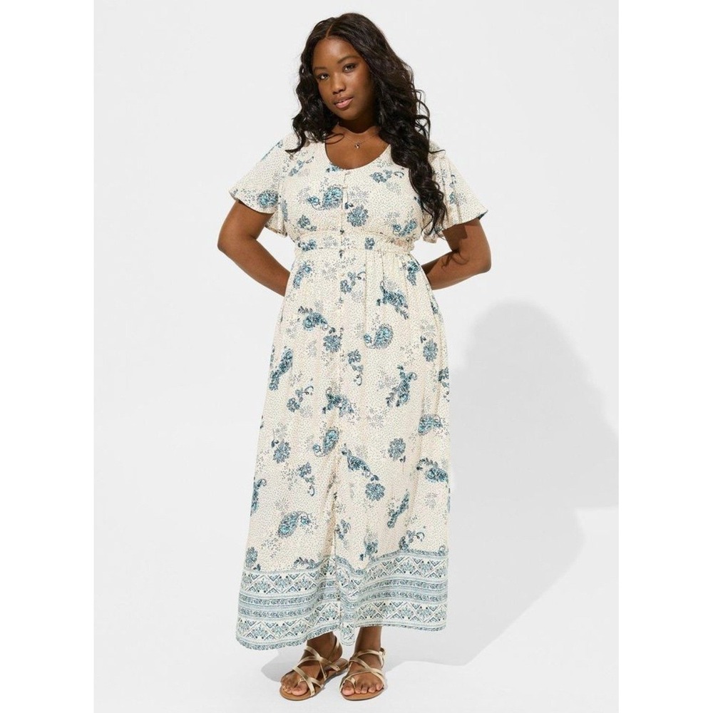 Torrid Button Front Maxi Dress Gentle Paisley Dew Cream Floral Cottage Size 4X